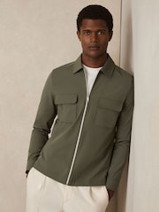 Reiss Green Ascend Technical Zip-Through Overshirt - Image 1 of 6