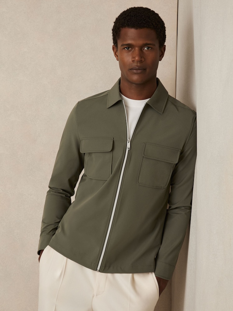 Reiss Green Ascend Technical Zip-Through Overshirt - Image 1 of 6