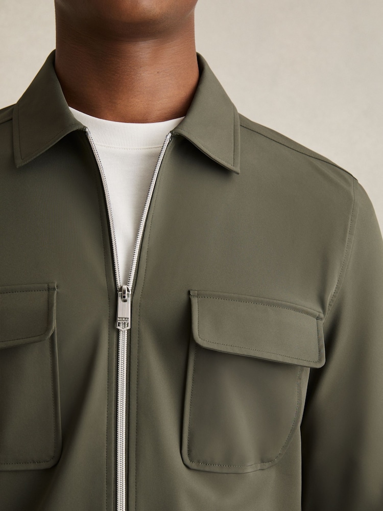 Reiss Green Ascend Technical Zip-Through Overshirt - Image 4 of 6