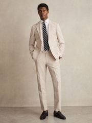 Reiss Oatmeal/White Bay Seersucker Slim-Fit Suit Trousers - Image 1 of 6
