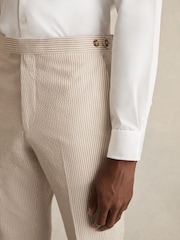 Reiss Oatmeal/White Bay Seersucker Slim-Fit Suit Trousers - Image 4 of 6