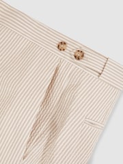 Reiss Oatmeal/White Bay Seersucker Slim-Fit Suit Trousers - Image 6 of 6