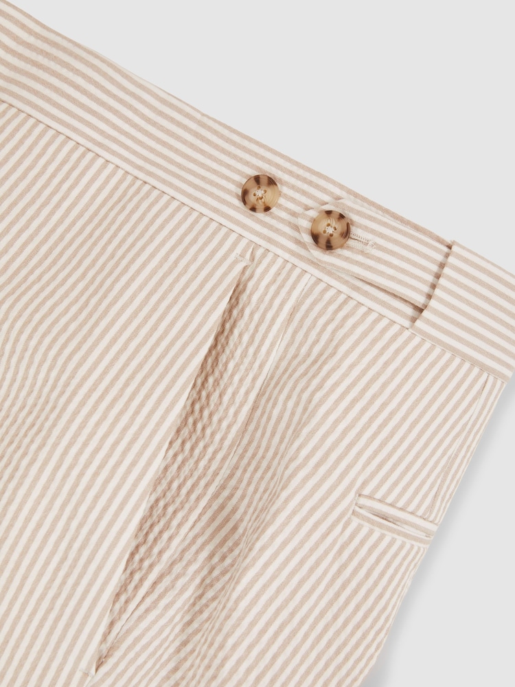 Reiss Oatmeal/White Bay Seersucker Slim-Fit Suit Trousers - Image 6 of 6