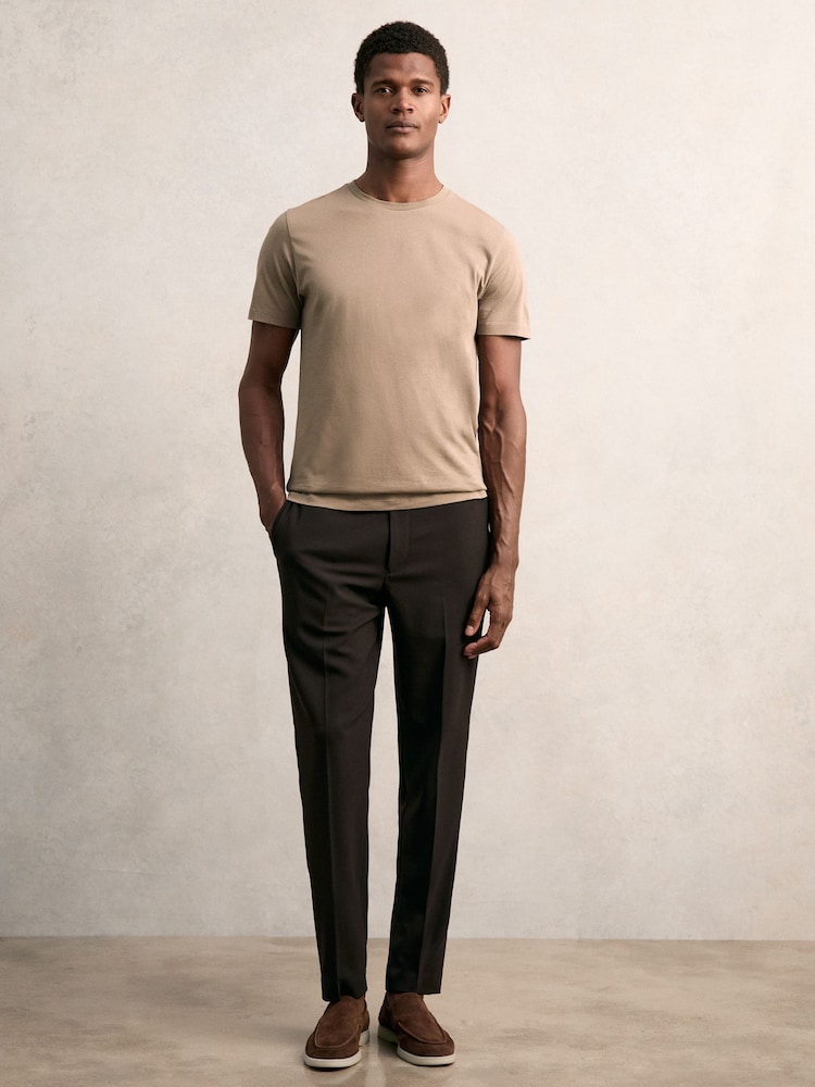 Reiss Light Taupe Brown Bless Cotton Crew-Neck T-Shirt - Image 1 of 7