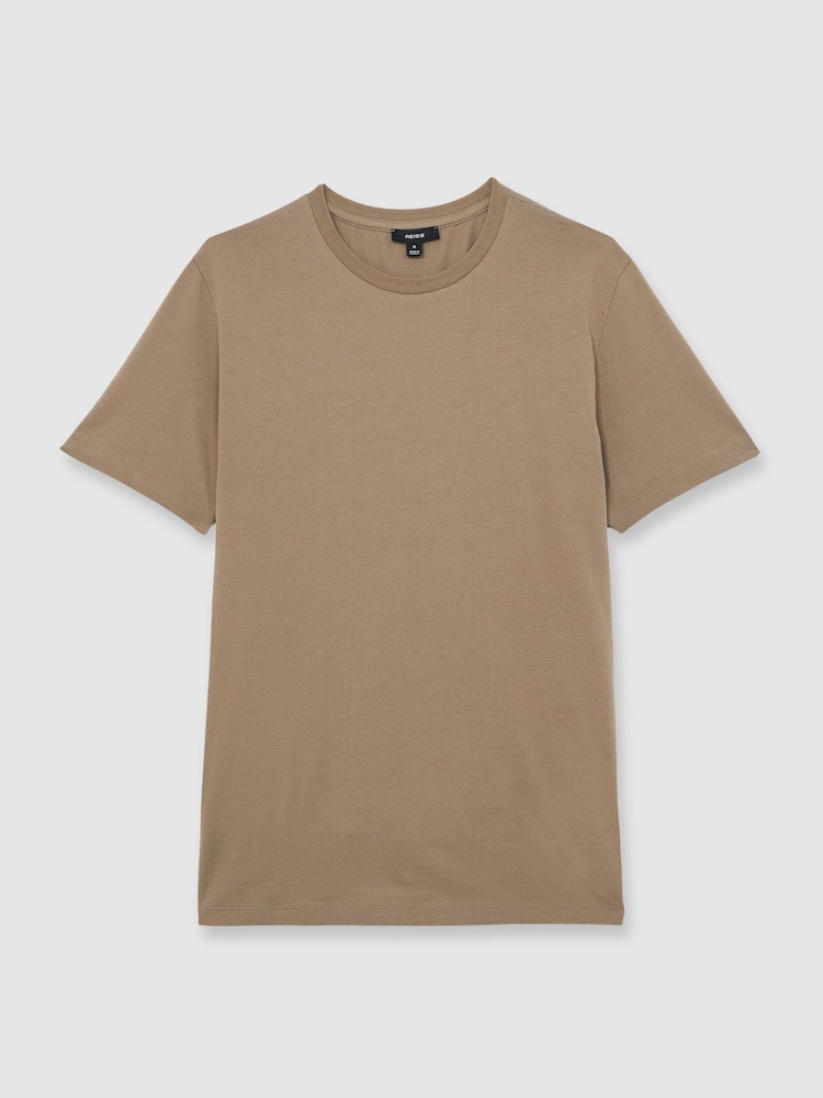 Reiss Light Taupe Brown Bless Cotton Crew-Neck T-Shirt - Image 2 of 7