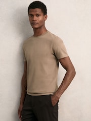 Reiss Light Taupe Brown Bless Cotton Crew-Neck T-Shirt - Image 3 of 7