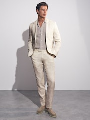 Reiss Stone Bloomfield Linen-Cotton Slim-Fit Suit Trousers - Image 1 of 7