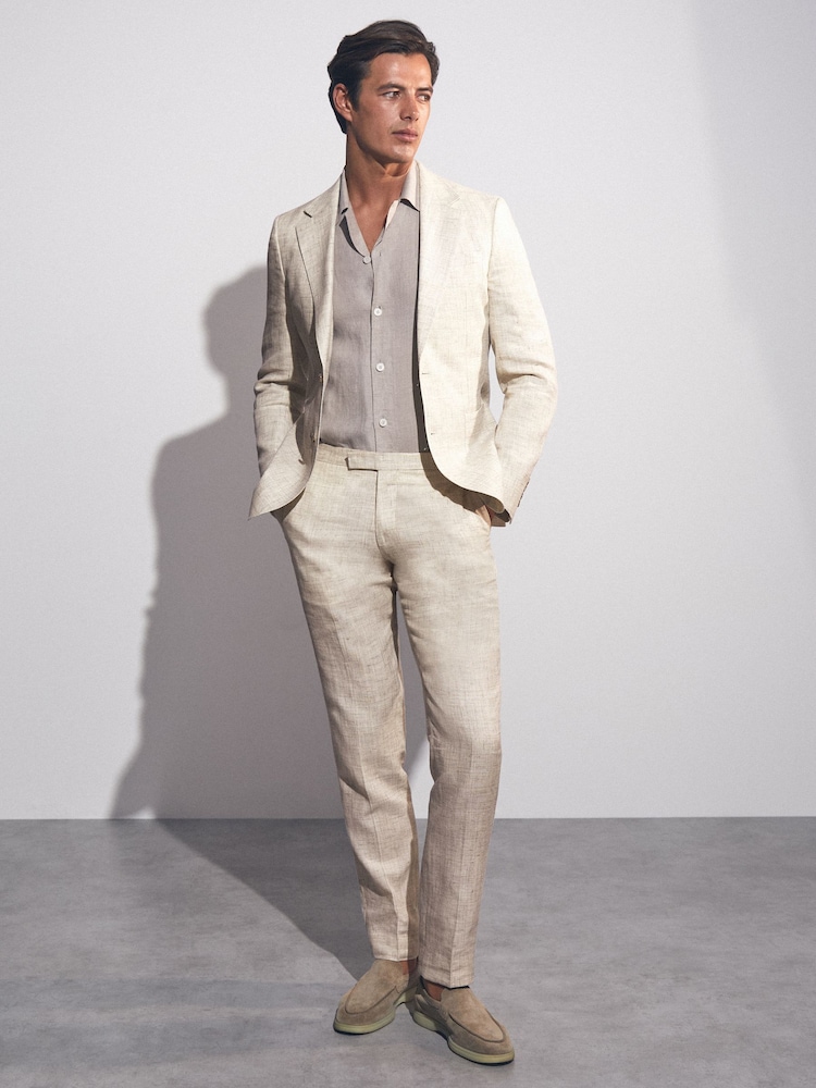 Reiss Stone Bloomfield Linen-Cotton Slim-Fit Suit Trousers - Image 1 of 7
