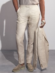 Reiss Stone Bloomfield Linen-Cotton Slim-Fit Suit Trousers - Image 3 of 7