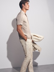 Reiss Stone Bloomfield Linen-Cotton Slim-Fit Suit Trousers - Image 5 of 7