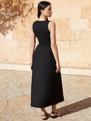 Threadbare Black Sleeveless Rib Jersey 2-in-1 Midi Dress with Poplin Skirt - Image 3 of 4