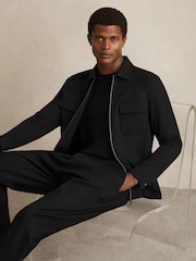 Reiss Black Ascend Technical Zip-Through Overshirt - Image 1 of 7