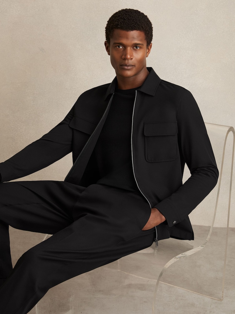 Reiss Black Ascend Technical Zip-Through Overshirt - Image 1 of 7