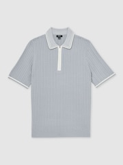 Reiss Soft Blue Jarvis Micro-Cable Half-Zip Polo Shirt - Image 2 of 5