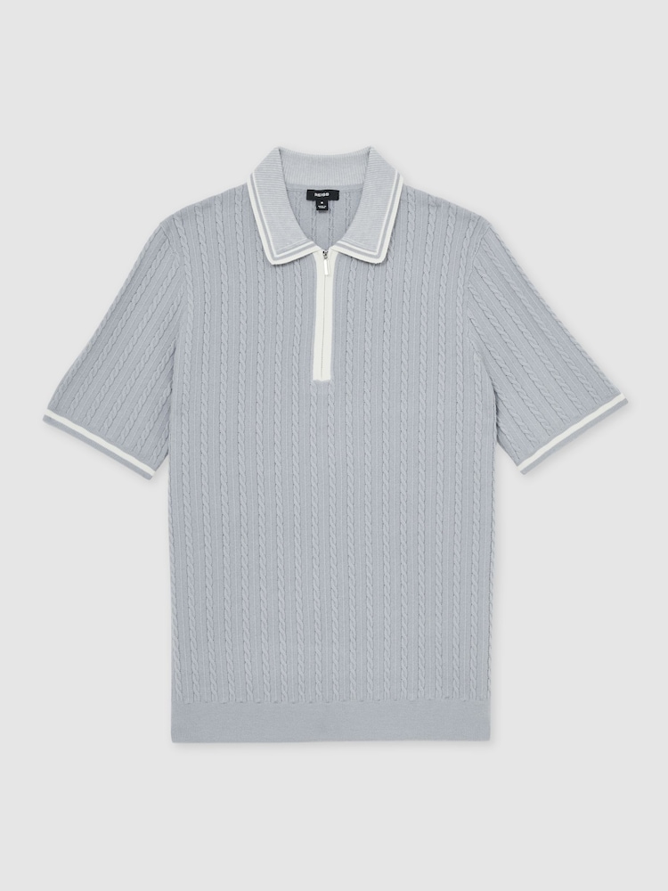 Reiss Soft Blue Jarvis Micro-Cable Half-Zip Polo Shirt - Image 2 of 5