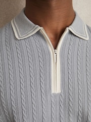 Reiss Soft Blue Jarvis Micro-Cable Half-Zip Polo Shirt - Image 3 of 5