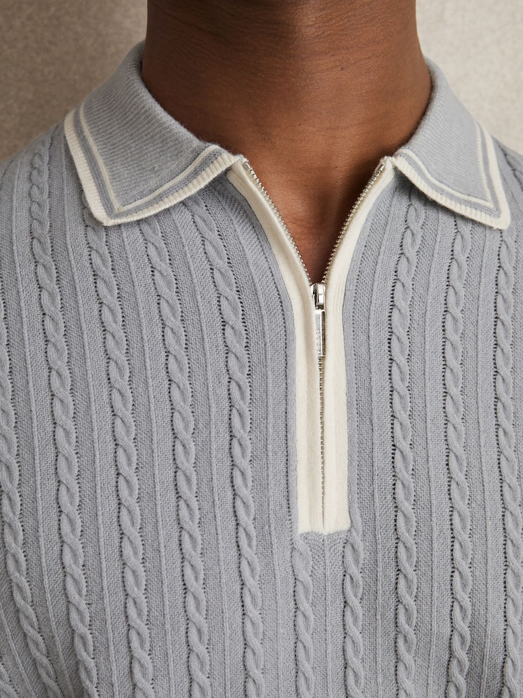 Reiss Soft Blue Jarvis Micro-Cable Half-Zip Polo Shirt - Image 3 of 5