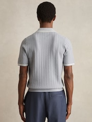Reiss Soft Blue Jarvis Micro-Cable Half-Zip Polo Shirt - Image 4 of 5