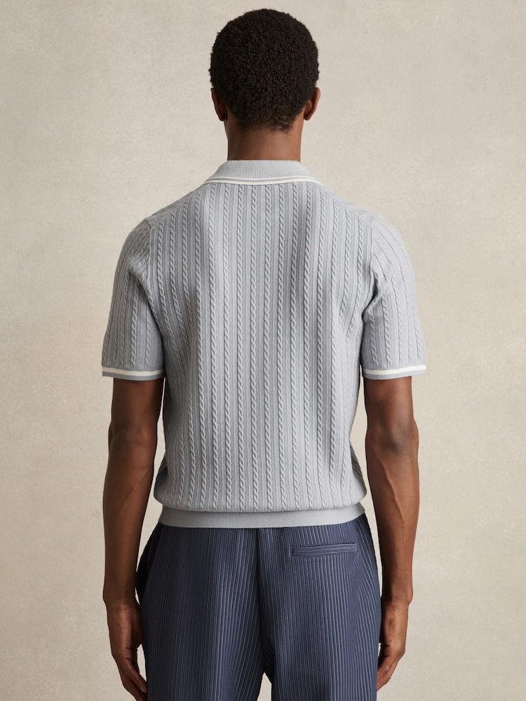 Reiss Soft Blue Jarvis Micro-Cable Half-Zip Polo Shirt - Image 4 of 5