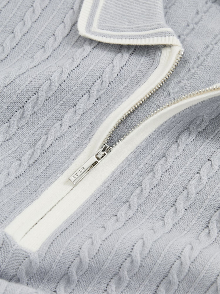 Reiss Soft Blue Jarvis Micro-Cable Half-Zip Polo Shirt - Image 5 of 5