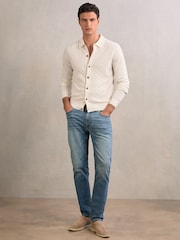 Reiss Off White Gideon Wool V-Stitch Button-Through Cardigan - Image 1 of 5
