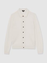 Reiss Off White Gideon Wool V-Stitch Button-Through Cardigan - Image 2 of 5
