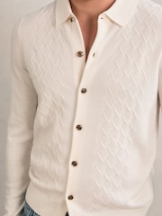 Reiss Off White Gideon Wool V-Stitch Button-Through Cardigan - Image 3 of 5