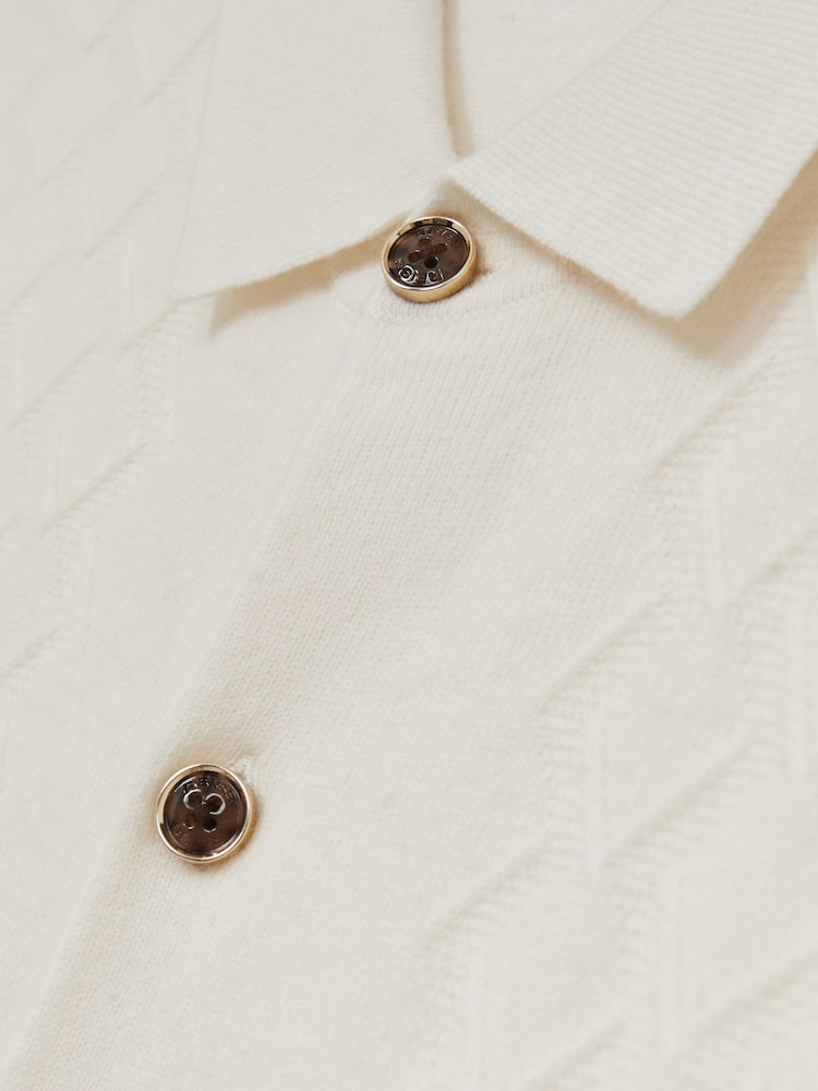 Reiss Off White Gideon Wool V-Stitch Button-Through Cardigan - Image 5 of 5