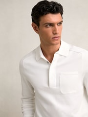 Reiss White Clinton Cotton Concealed Placket Polo Shirt - Image 1 of 6