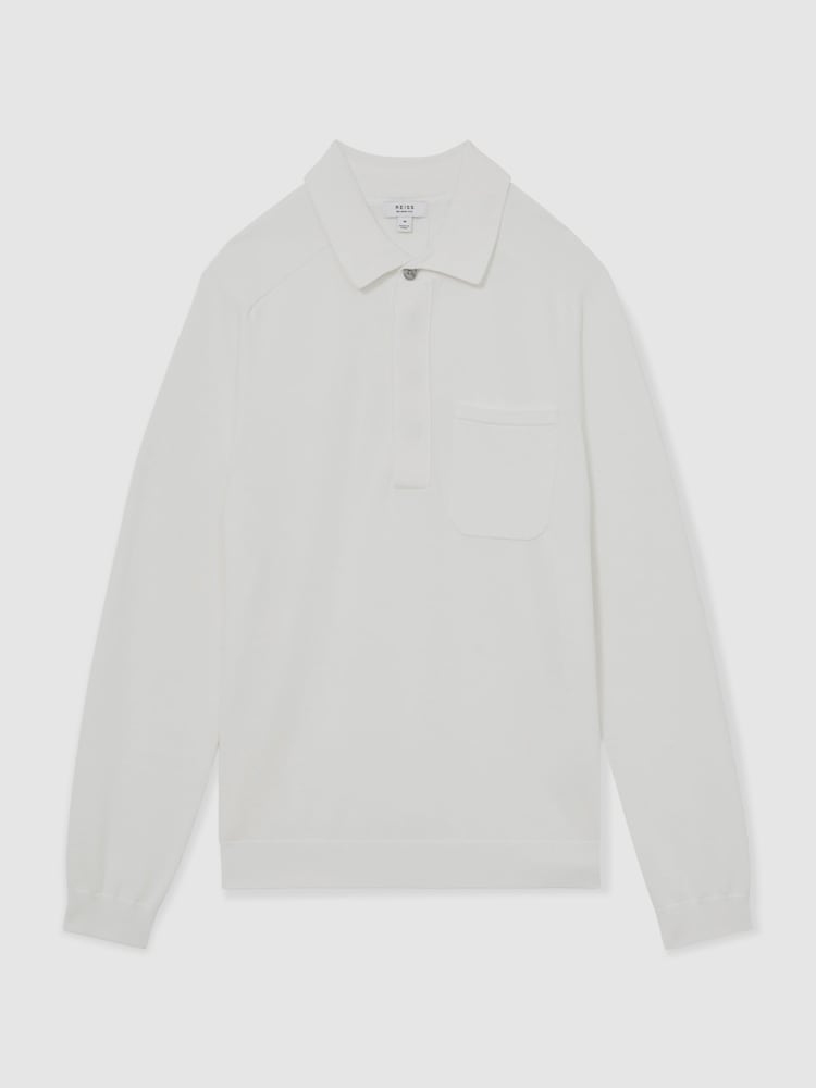 Reiss White Clinton Cotton Concealed Placket Polo Shirt - Image 2 of 6