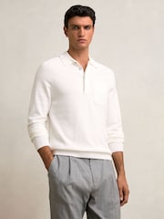 Reiss White Clinton Cotton Concealed Placket Polo Shirt - Image 4 of 6