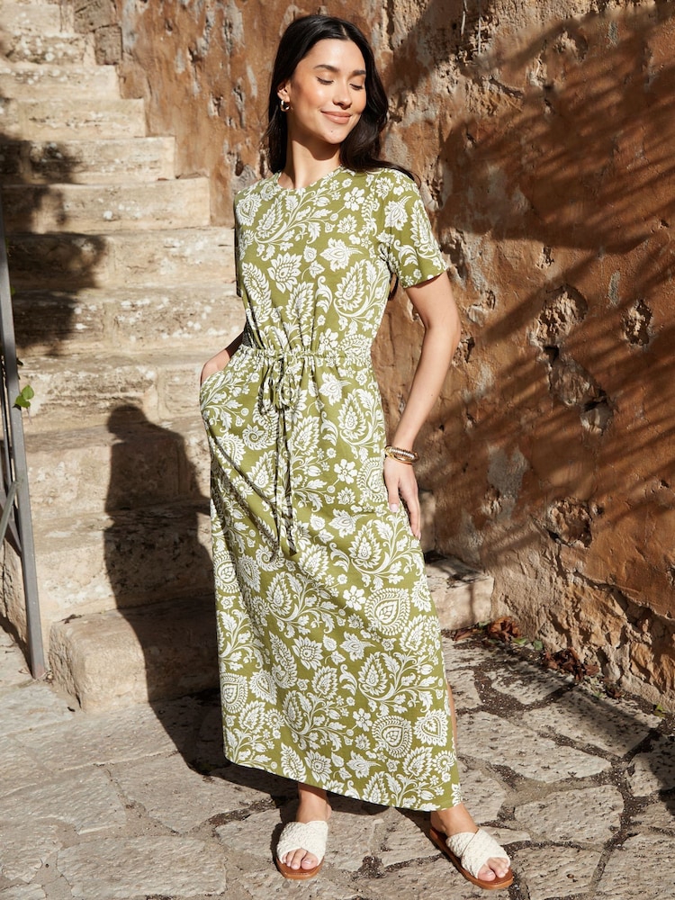 Threadbare Green Ruched Waist Jersey Midi Dress - Image 1 of 4
