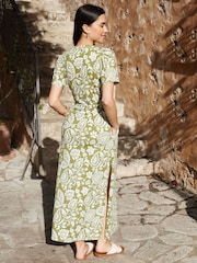Threadbare Green Ruched Waist Jersey Midi Dress - Image 2 of 4