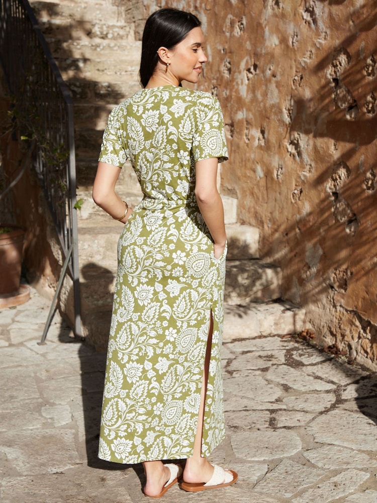 Threadbare Green Ruched Waist Jersey Midi Dress - Image 2 of 4