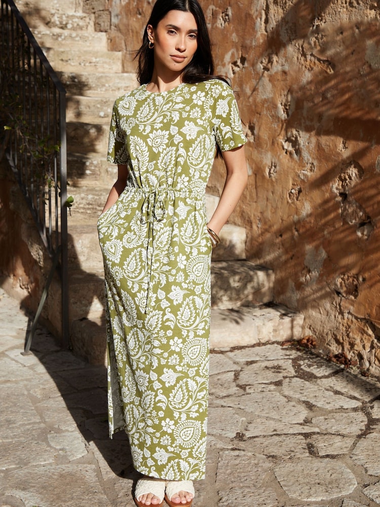 Threadbare Green Ruched Waist Jersey Midi Dress - Image 4 of 4