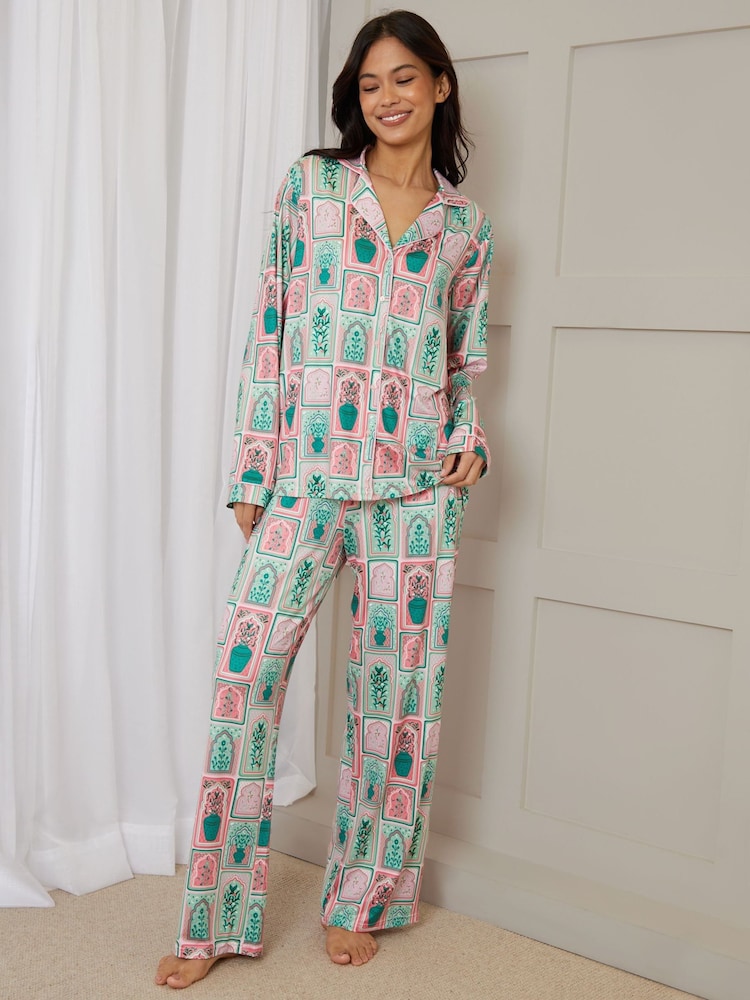 Threadbare Pink Printed Long Button Through Pyjamas - Image 1 of 7