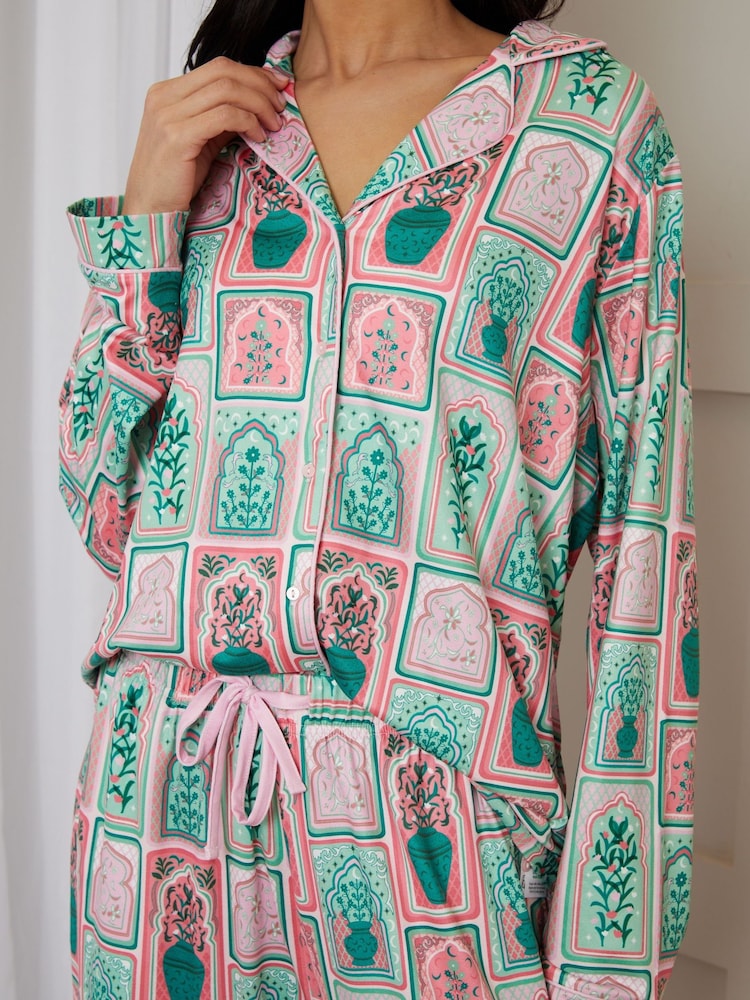 Threadbare Pink Printed Long Button Through Pyjamas - Image 7 of 7