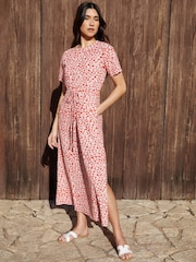 Threadbare Red Ruched Waist Jersey Midi Dress - Image 1 of 5