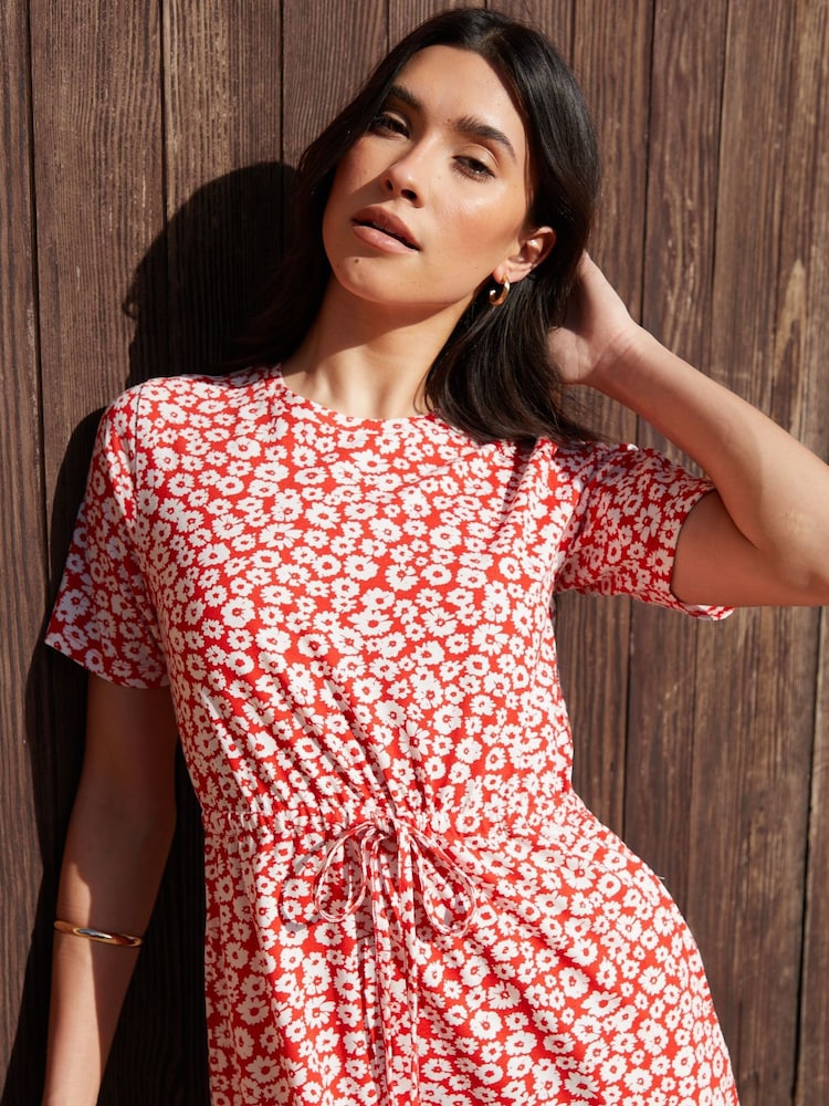 Threadbare Red Ruched Waist Jersey Midi Dress - Image 2 of 5