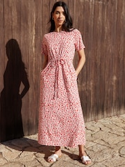 Threadbare Red Ruched Waist Jersey Midi Dress - Image 3 of 5