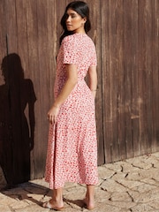 Threadbare Red Ruched Waist Jersey Midi Dress - Image 4 of 5