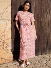 Threadbare Red Ruched Waist Jersey Midi Dress - Image 5 of 5