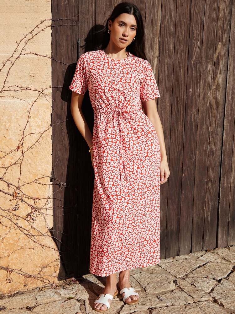 Threadbare Red Ruched Waist Jersey Midi Dress - Image 5 of 5