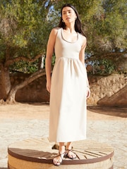 Threadbare Cream Sleeveless Rib Jersey 2-in-1 Midi Dress with Poplin Skirt - Image 3 of 4