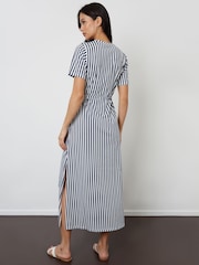 Threadbare Navy Stripe Ruched Waist Jersey Midi Dress - Image 2 of 4