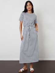 Threadbare Navy Stripe Ruched Waist Jersey Midi Dress - Image 4 of 4