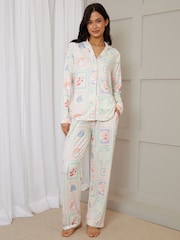 Threadbare Multi Printed Long Button Through Pyjamas - Image 1 of 4