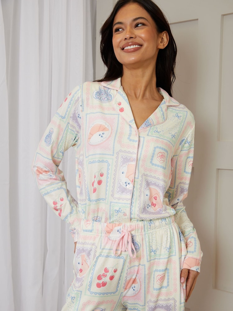Threadbare Multi Printed Long Button Through Pyjamas - Image 4 of 4