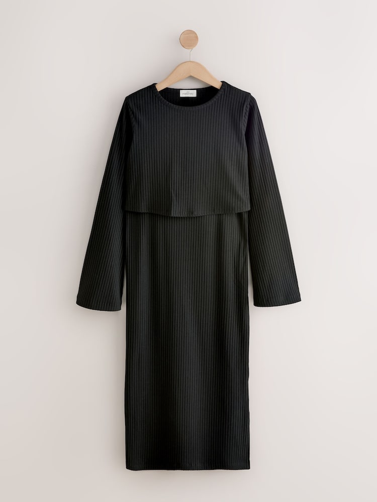 Black Maternity Long Sleeve Nursing Shelf Dress - Image 1 of 4