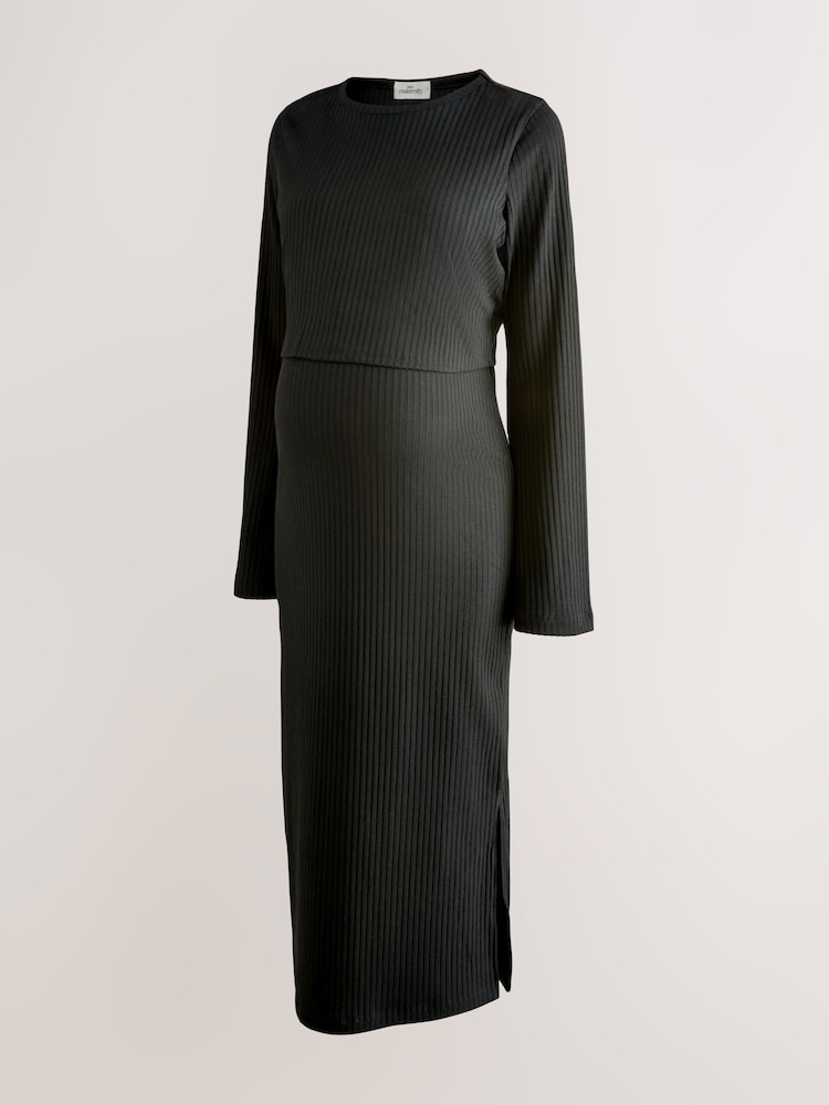 Black Maternity Long Sleeve Nursing Shelf Dress - Image 2 of 4